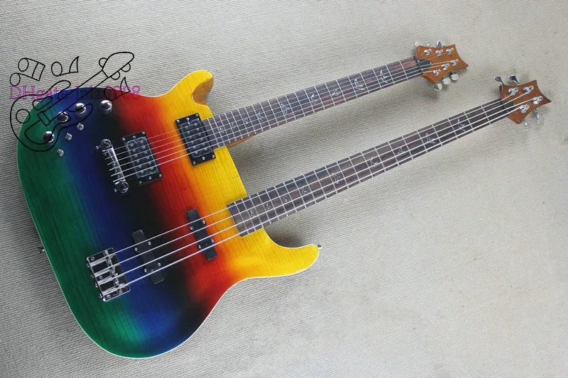 Fabrik säljer ny Alien Double Neck Left Handed 6 String Electric Guitar + 4 String Electrical Bass Color Body