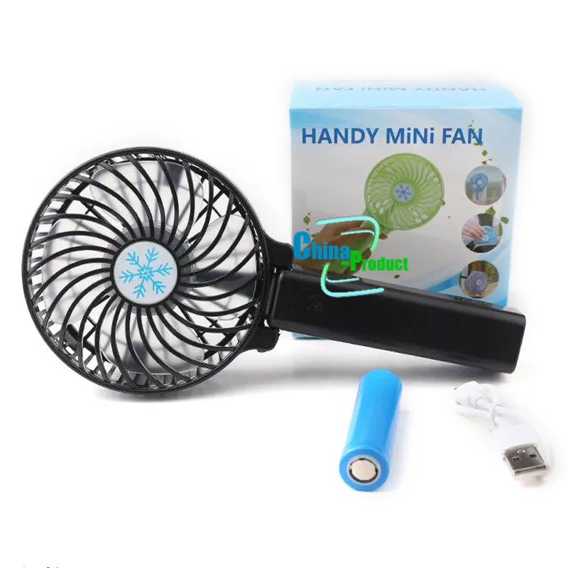Handy Mini Portable Outdoor Electric Fans Handhållen Fällbar fläkt med LED-lampor Trådlös USB med batteri Uppladdningsbart godis 6 färger