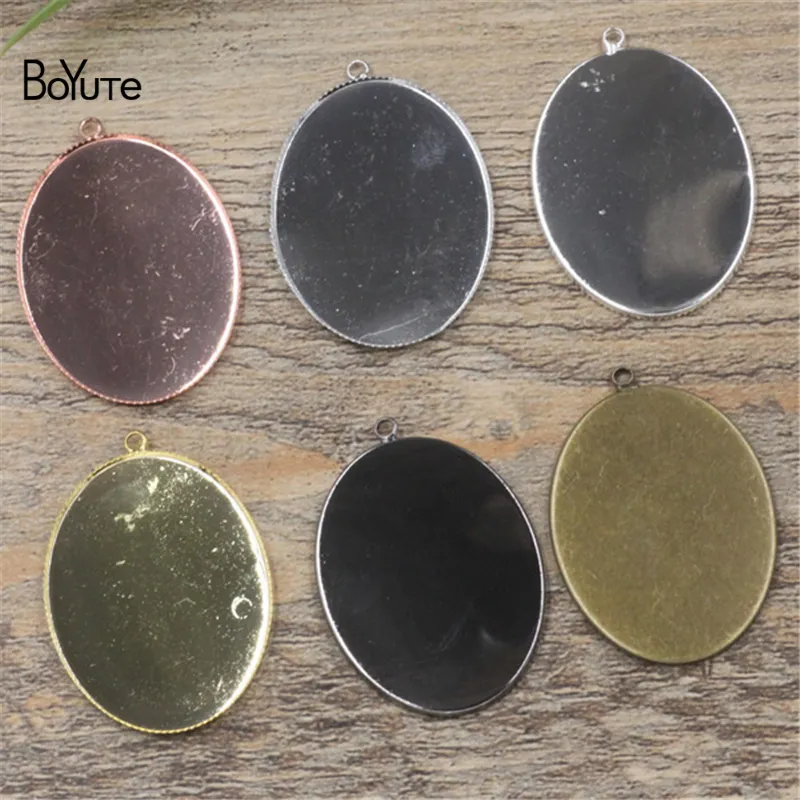 BoYuTe 10Pcs 30*40MM Oval Cabochon Base 6 Colors Plated Diy Metal Pendant Blank Tray Jewelry Accessories