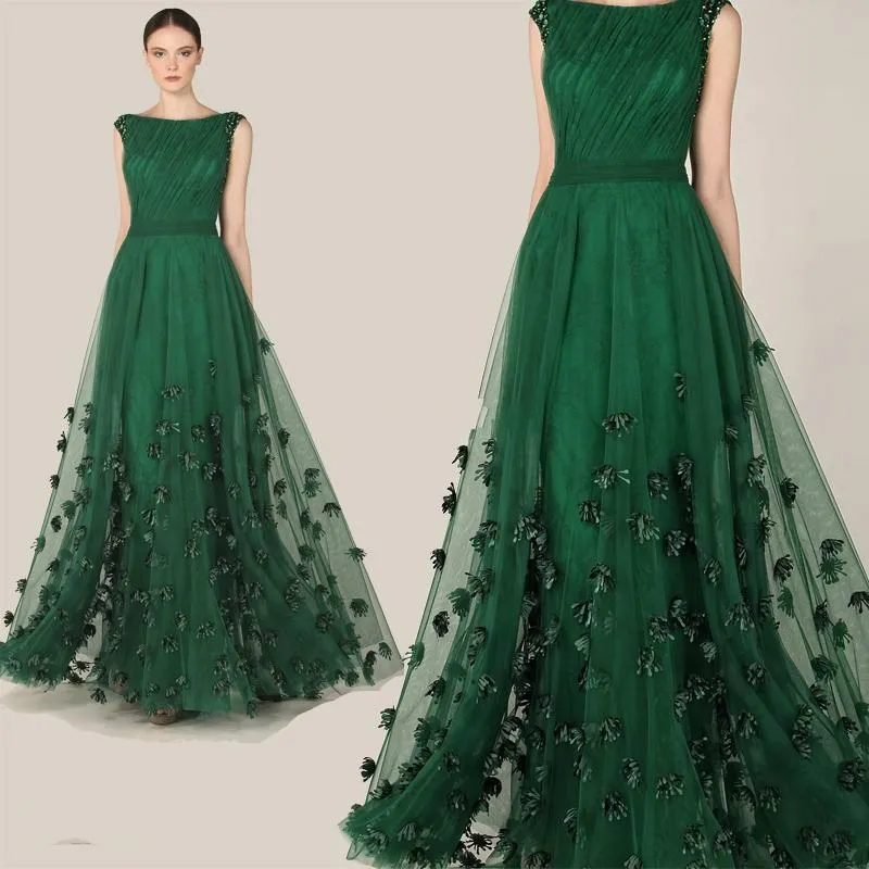 Modieuze Zuhair Murad Avondjurken 2019 Emerald Groene Tule Cap Mouw Party Jurken Dames Douane Formele Prom Dress Red Carpet Towns