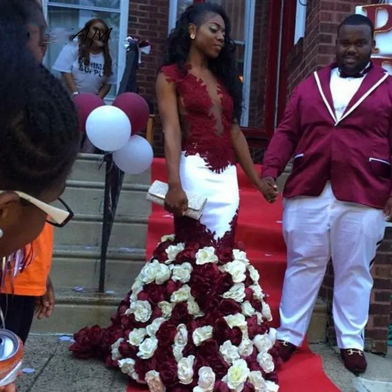 burgundy and white prom dress