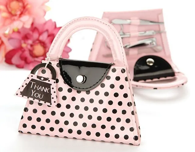 / partij Gratis Verzending Bruids Douche Gunsten Pedicure Set Pink Polka Dot Portemonnee Manicure Set Wedding Party Gift Gunsten