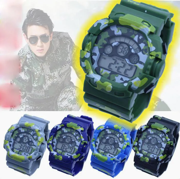 Tarnuhr Mann 7 Farbe Studenten Sportuhren LED-Chronograph Wasserdichte Armee elektronische Militärarmbanduhr gutes Geschenk für Männer Jungen