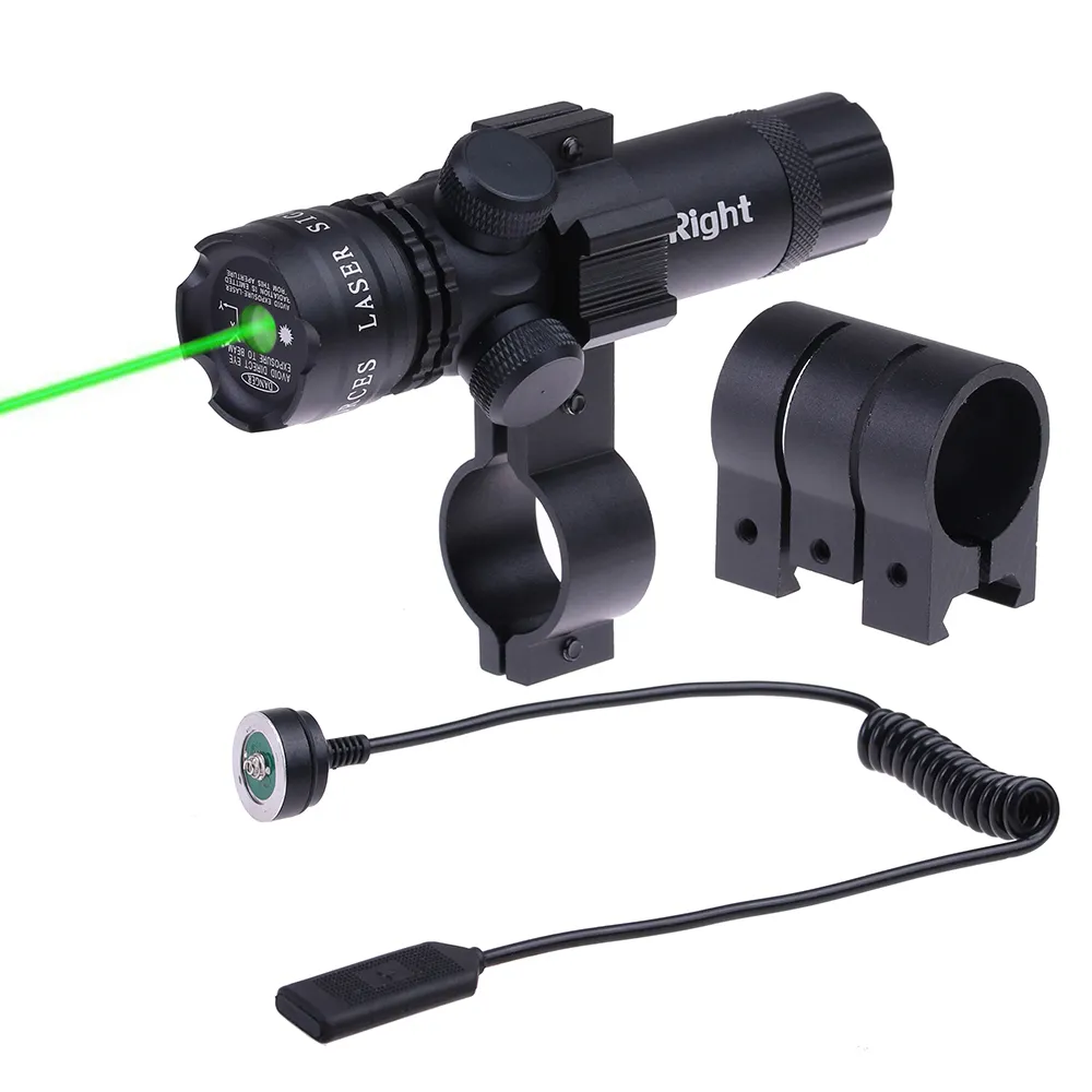 Taktischer Laserpointer, grüner Laser-Anblick, Gewehrjagd, Airsoft, Outdoor-Sport, Waffenumfang, 20 mm Schiene, Laufmontage, Kappe, Druckschalter