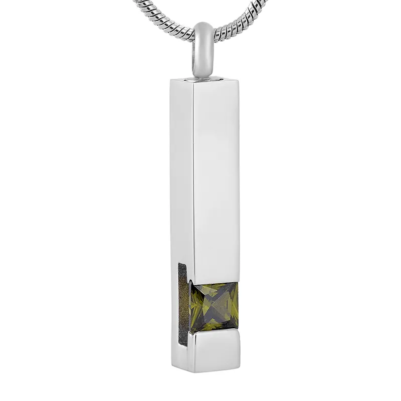 IJD9786 Cylinder 316L Stainless Steel Cremation Pendant Necklace Crystal Inlay Ashes Keepsake Urn Memory Necklace Pendant only302y