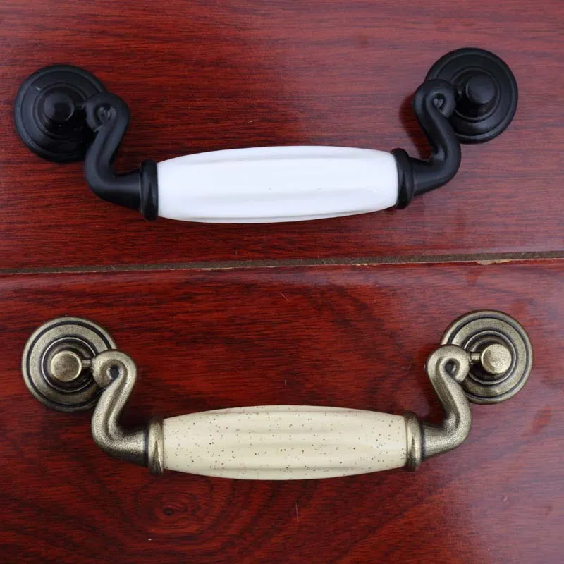 4.5" white black drawer cabinet pulls knobs 115mm bronze ceram ceramic dresser door handles modern simple retro furniture handle