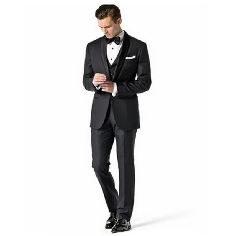 ny stil brudgum tuxedo svart man sjal lapel man kostym brud brudgum bröllop middag dräkt jacka byxor vest222t