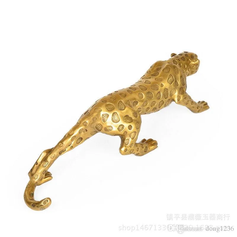 Kinesisk folkbrons koppar lycklig pengar leopard cheetah konst staty figurer 36cm