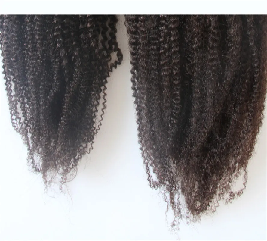 モンゴル変態巻き毛毛織り人間の髪の延長アフロキンキーカーリーヘア2本/ロットダブル緯糸品質、無し、絡み合って
