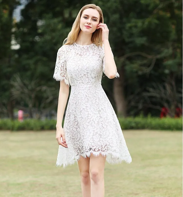 Zomer damesmode High-taille Lace Party Jurken Dames Sexy Hol Korte Mouwen Jurken Meisjes Mooie A-Line Kwastjesjurk