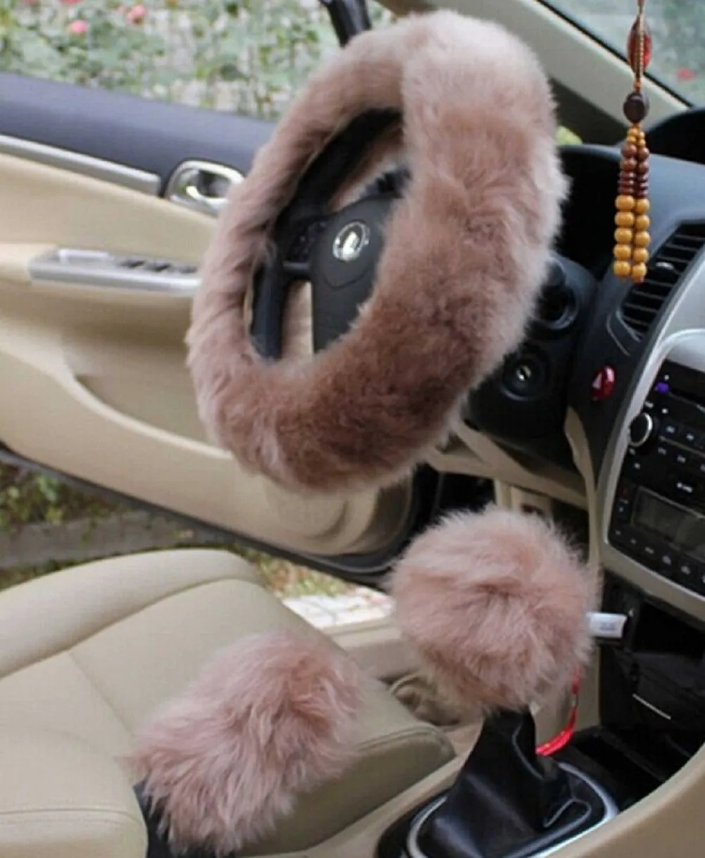 Frete grátis Inverno Warm Faux Wool Handbrake Cover Gear Shift Cover Tampa do volante 14.96 