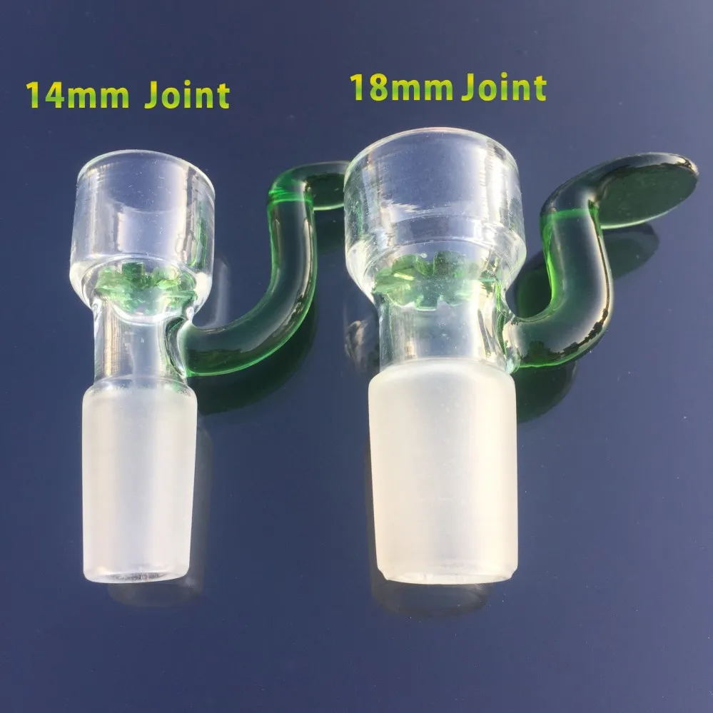 14.5mm 18.8mm Manlig Joint Rökning Tillbehör Glas Grön Handtag Skål För Vatten Bongs Rör Glas Skål Tillbehör SC09 SA10