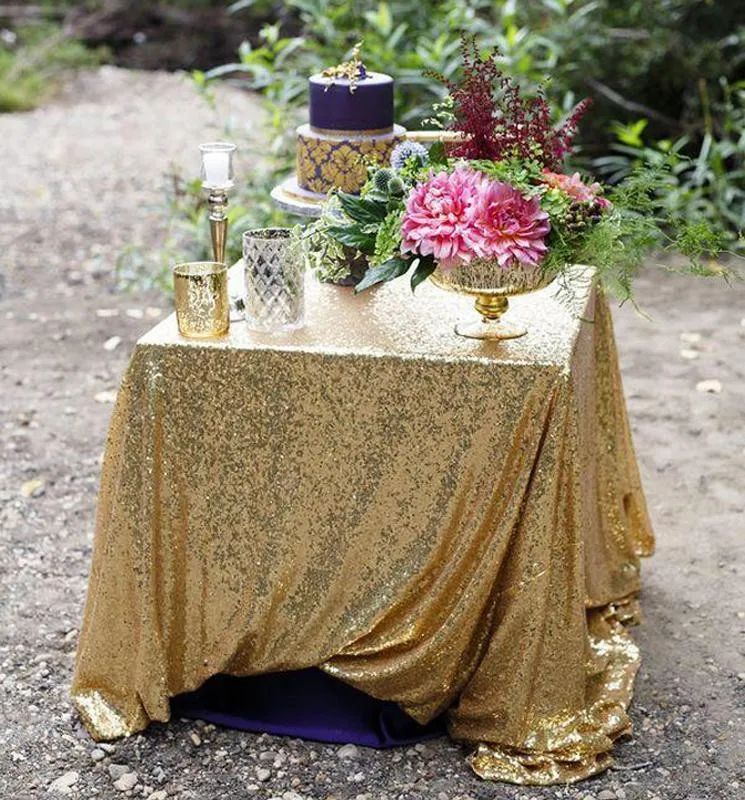 Champagne rosa guld sequined bordsduk bröllopsfest dekorationer vintage sparkly bordsduk skräddarsydda brud tillbehör hög kvalitet