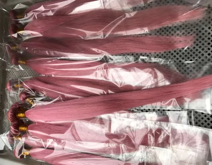 Braziliaanse Body Wave Straight Hair Weeft Dubbele WEKS 100G / PC Roze Kleur kan worden geverfd Menselijke Remy Hair Extensions