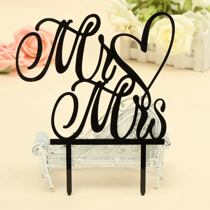 Wholesale-Wedding Cake Topper Black Acrylic Mr & Mrs Custom Date Cake Personalized Birthday Party Decorations Stand Topper
