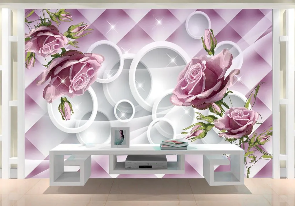 Ny anpassad 3D Vacker handmålad lila rose 3D TV -vägg Mural 3D -tapet