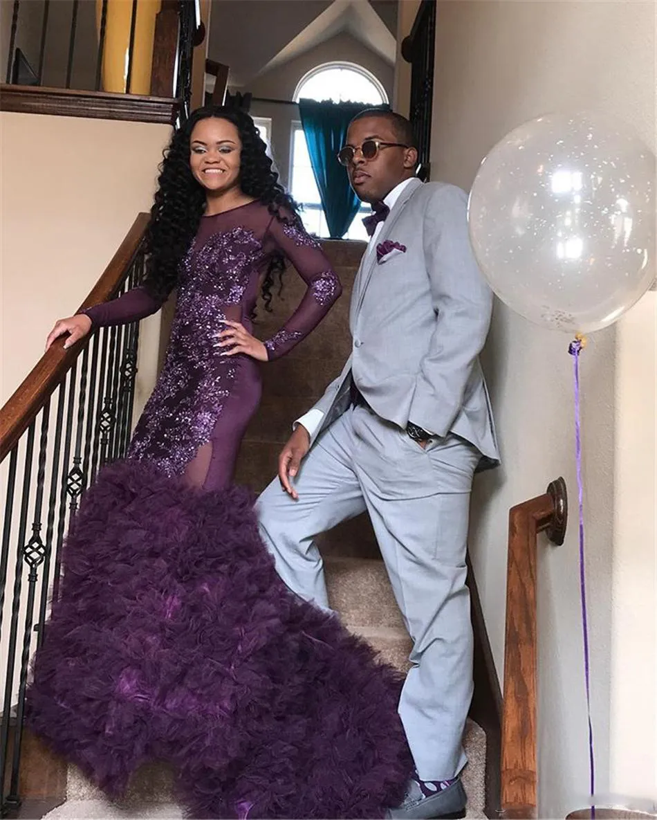 purple prom dresses 2018 Primavera Couture 3754 Size 18 Purple Prom Dress Sequins V Neckline Evening Gown Backless Slit Train