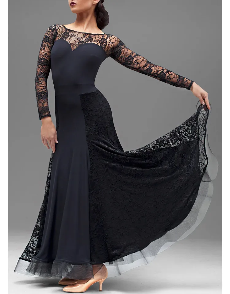 Özel siyah dantel flamenko elbise ispanyolca dans kostüm balo salonu dans yarışması elbiseler balo salonu dans elbiseler vals tango elbise