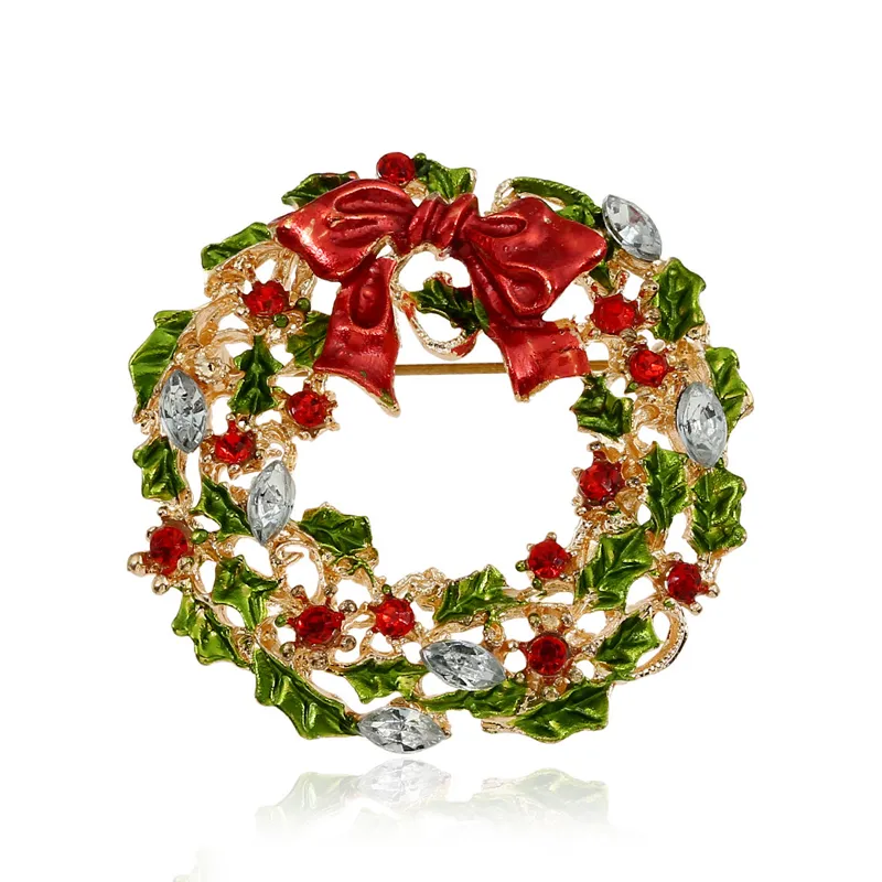 Atacado- New Christmas Christmas Rhinestone Broches para Mulheres Cute Estilo Multicolor Bow-Nó Grinalda Broche Pins para meninas moda jóias