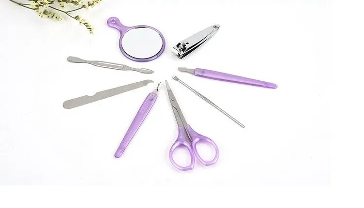 8st Portable Rostfritt stål Nail Art Manicure Set Nail Care Tools med Mini Finger Nail Cutter Clipper File Scissor Tweezer