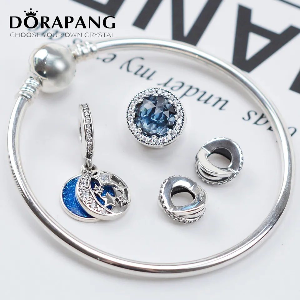 DORAPANG Autentico 925 Sterling Silver Mix Style Perline popolari Braccialetti con ciondoli in cristallo blu Fit Charm Braccialetto fai-da-te Bracciale Invia le scatole