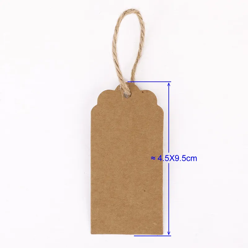 100x Brown Kraft Paper Tags Lace Scallop Head Label Bagage Bröllop Not + String DIY Blank Pris Hang Tag Kraft Gift Hang Tag