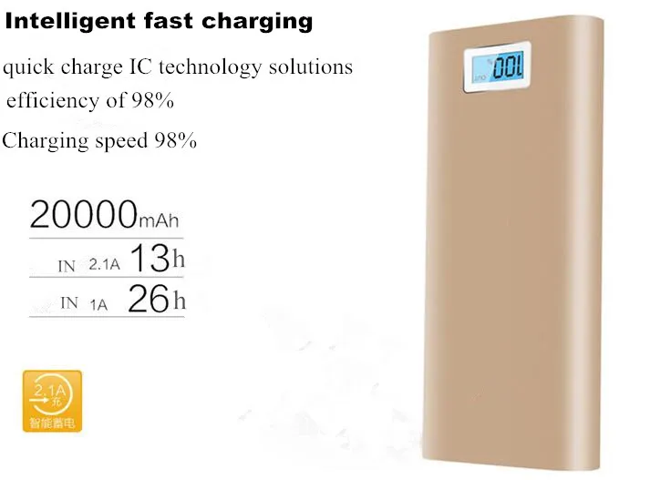 18650 Power Bank 20000mah ЖК-дисплей внешний батареи Портативный мобильный Fast Charger Dual USB Powerbank для iPhone 6 Samsung Tablet