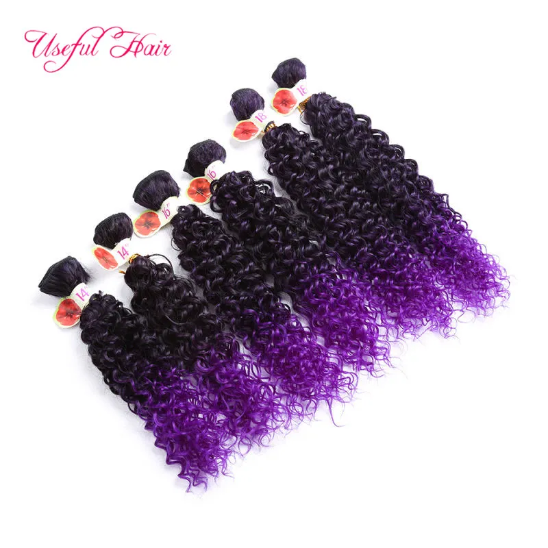 250g Kinky Curly Freetress Włosy Ombre Brązowy, Purpurowy Szyć w Hair Extensions Syntetyczne oplatanie Włosów Extensions Głębokie Wave Braid w wiązkach