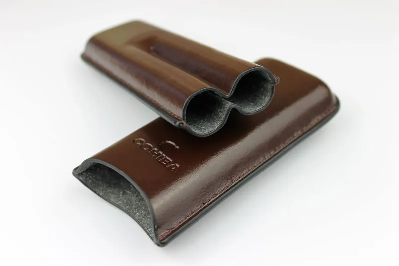 Ny Beautifil Black Brown Color Leather Holder 2 Tube Travel Cigar Case Humido Fallet har 2 Cigars3794369