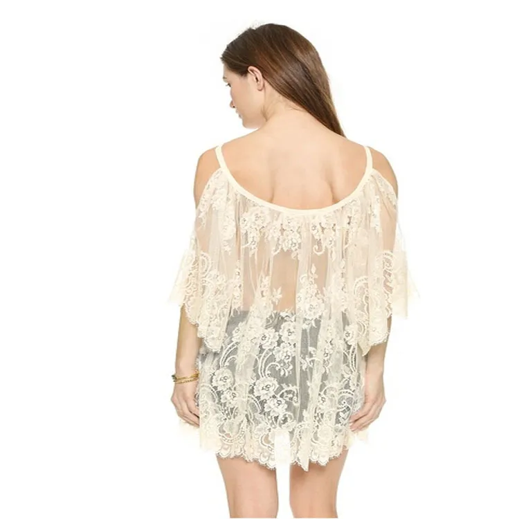 femmes été plage dentelle crochet robe voir à travers noir blanc o-cou jarretelles robes vêtements pour les vacances