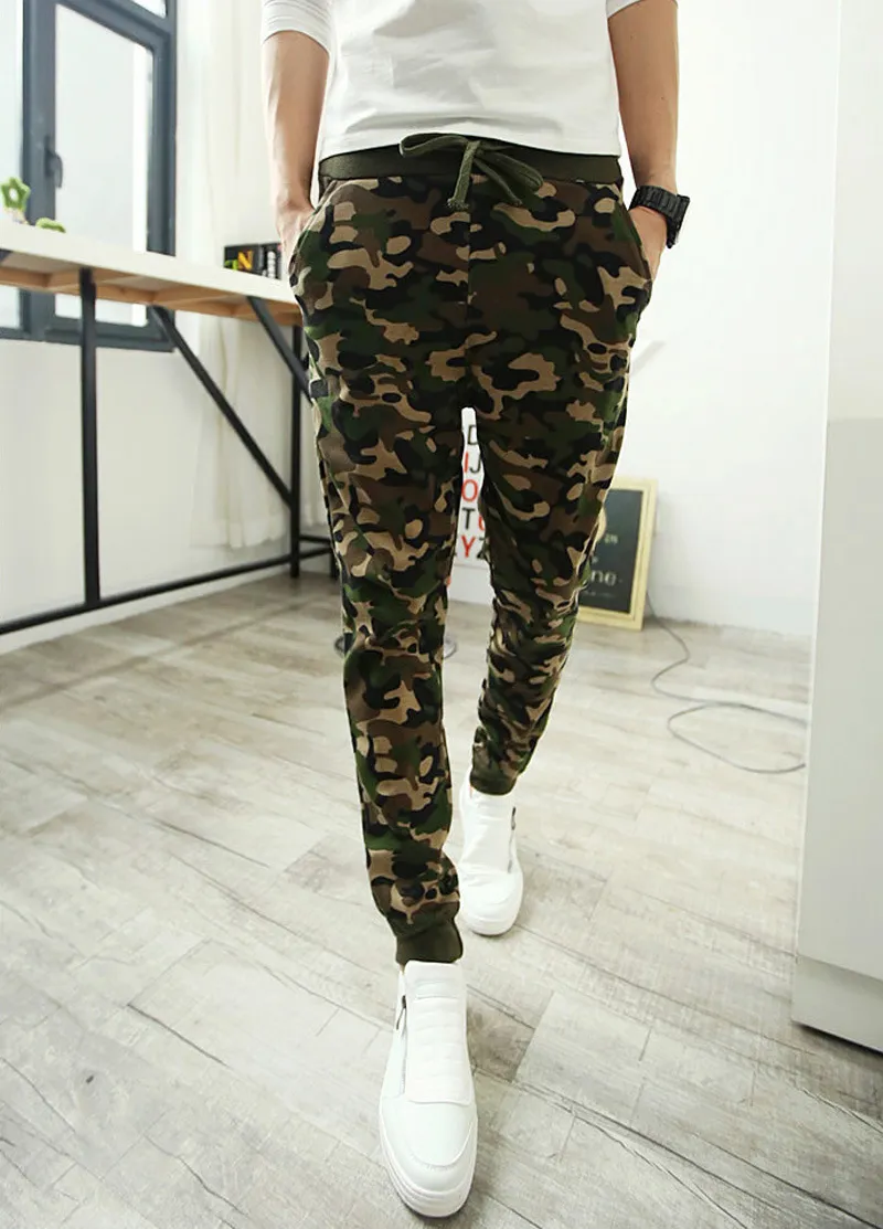 Camo Baggy Joggers Mens Lång Harembyxor Fashion Slim Fit Camouflage Jogging Byxor Män Harem Sweatpants Cargo Byxor För Casual Wear