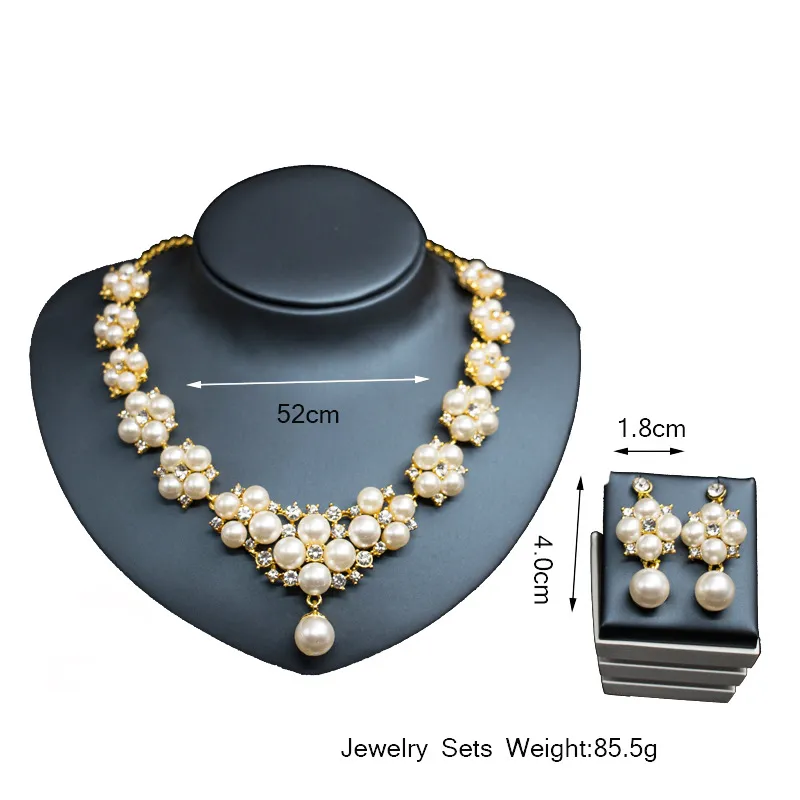 Luksusowa biżuteria dla nowożeńców Pearl Naszyjnik Kolczyk Akcesoria Zestawy Kształt Kwiatu Z Kryształowym Naszyjnik Biżuteria Wedding Jewelry Biżuteria Gorąca Sprzedaż