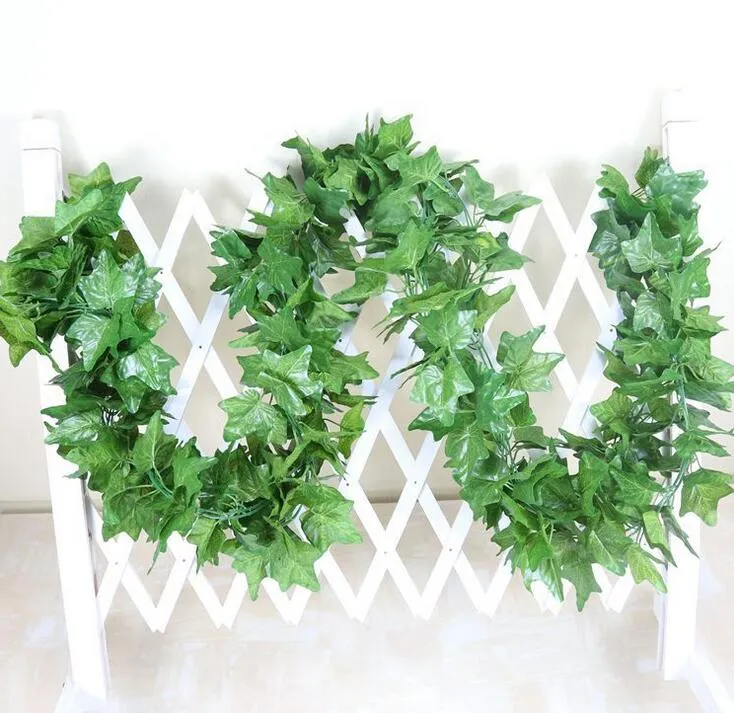 90 löv 2,4m konstgjorda gröna druvblad Andra Boston Ivy Vines Dekorerad Fake Flower Cane Partihandel Gratis Frakt HH08