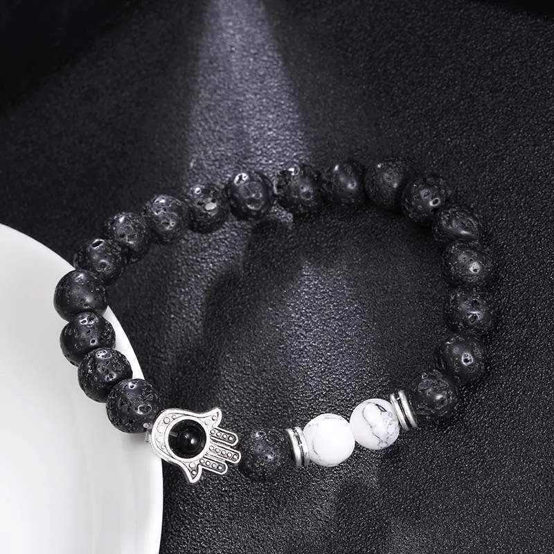 Partihandel Naturliga svarta lava stenpärlor Armband för kvinnor 7 Reiki Chakras Beaded Yoga Balance Armband med hand Charm Handgjorda smycken