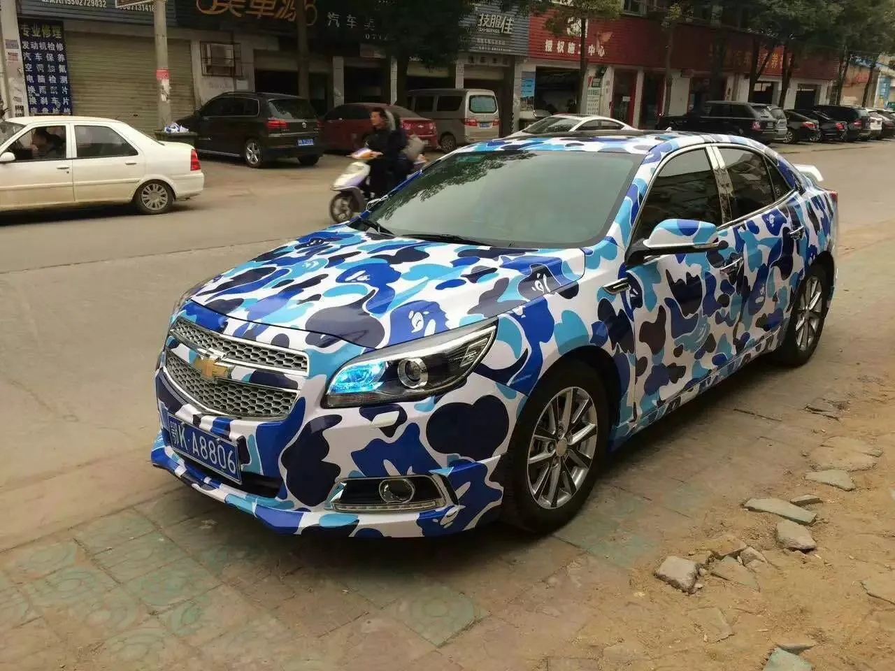 Blue Leopard Camo VINYL Full Car Wrapping Camouflage Foil Stickers with Camo truck covering foil with air free size 1.52 x 30m/Roll