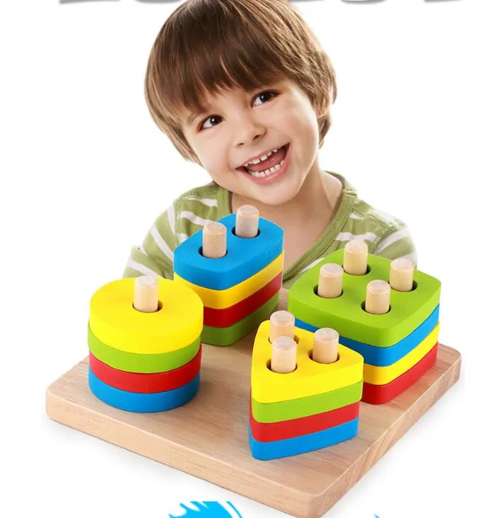 Toys de madeira por atacado de fábrica Fancy Toys da primeira infância Montessori Ajudaria os brinquedos geométricos de forma de combinação de blocos de montagem