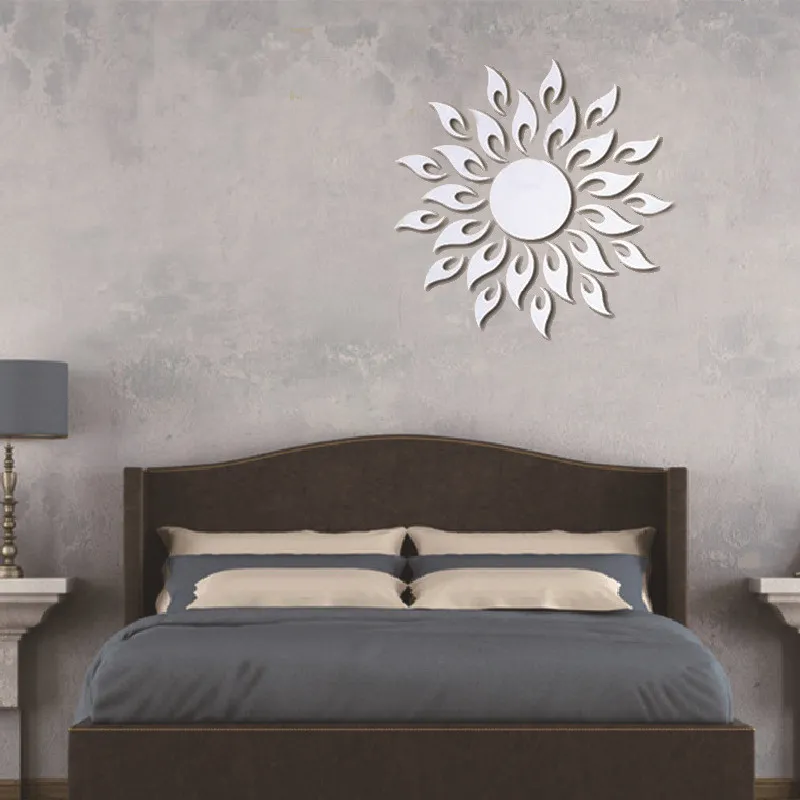 Creativo sole sole fuoco girasole adesivo da parete effetto specchio 3D arte murale adesivi decalcomanie rimovibili fai-da-te Muraux Home Decor