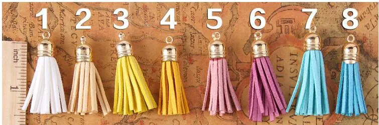 Mix Color Tassel för Keychain Mobiltelefonband Smycken Charms Leather Handgjorda Tassels med metallkapslar