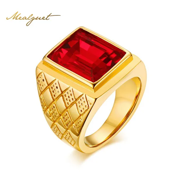 Anillo Meaeguet de piedra grande para hombre, anillos de dedo de acero inoxidable de Color dorado para hombre, RC-266 genial