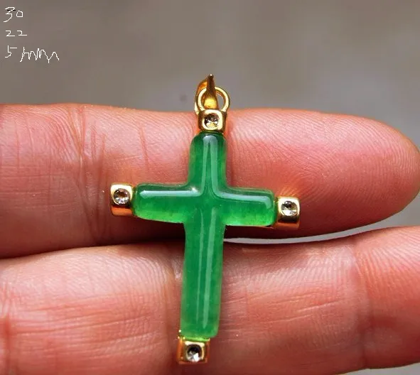 Kopparlegeringsmosaik, Grön Jade, Jesus Kristi kors, Amulet Halsband Hängsmycke.