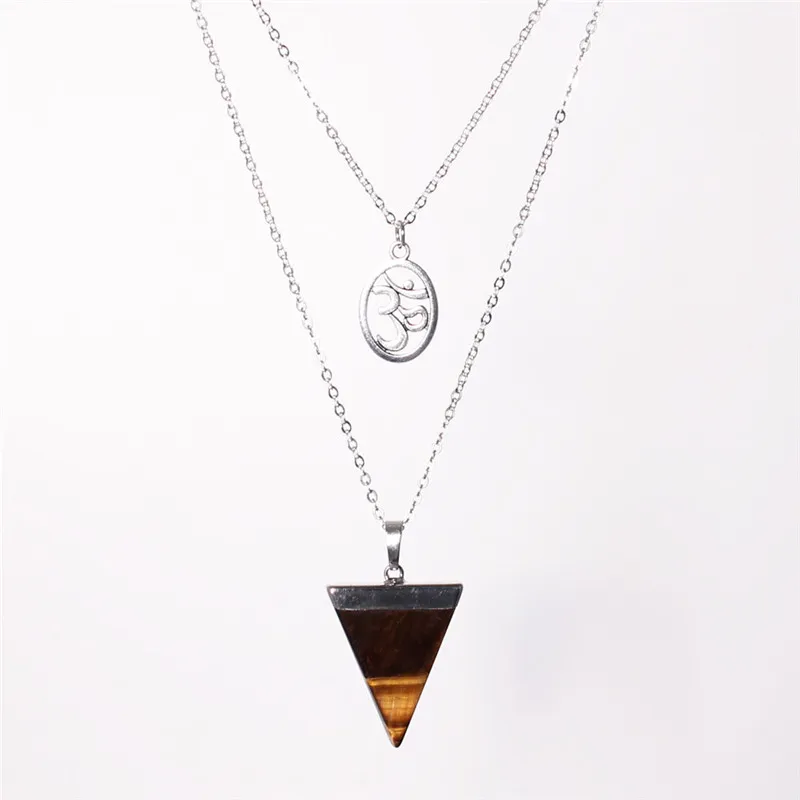 Vente chaude Nouveauté Style Design occidental Multilayer Pendentifs Ohm Pyramide Triangle Pierre naturelle Femmes Colliers Dainty OM Yoga Hindouisme Bijoux