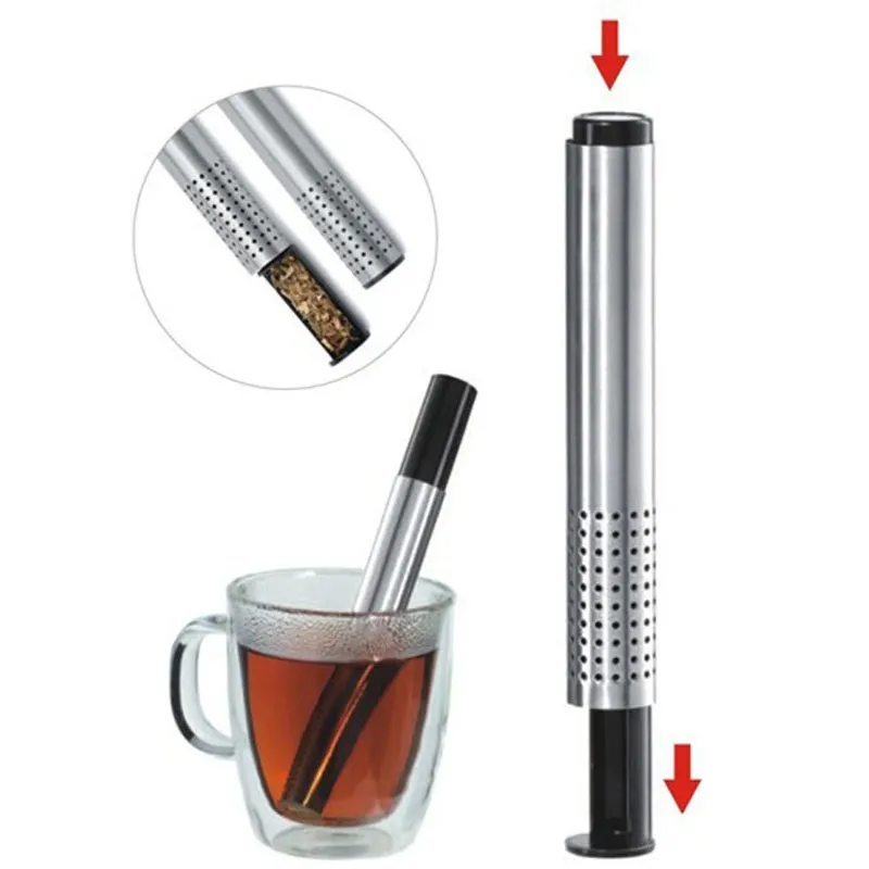 ティーストレーナースティックステンレス鋼管デザインメッシュティーフィルター携帯用茶注入装置コーヒーティーポットドリンクウェアツールZA3257