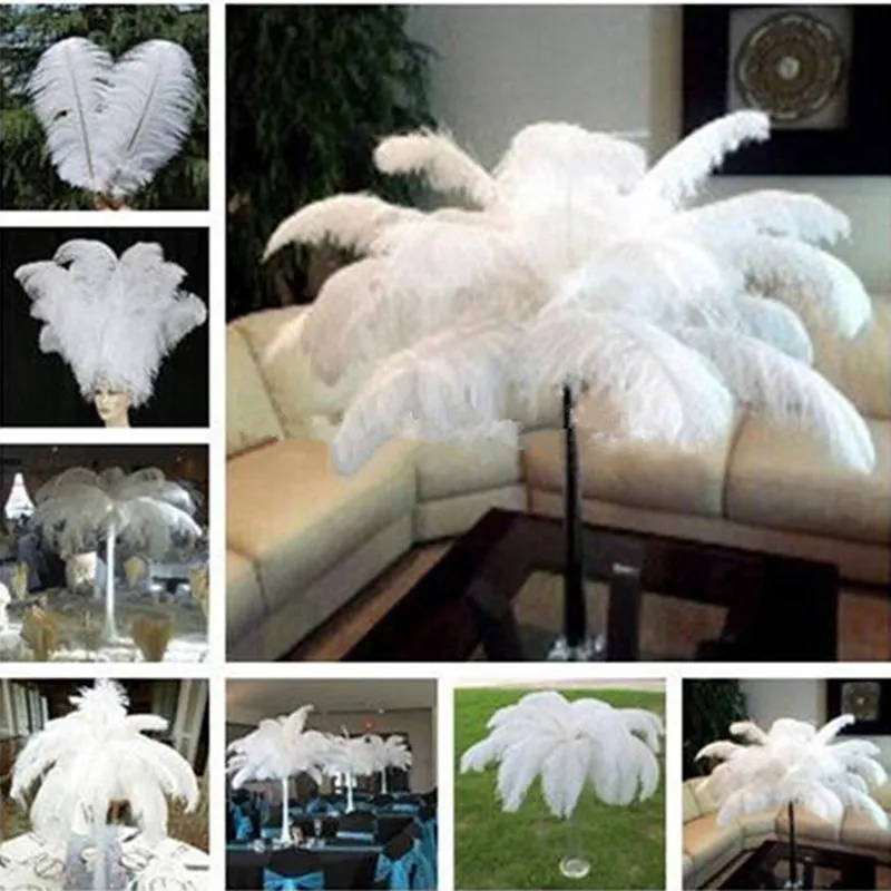 50st Lot 6-26 tum Ostrich Feather White Plume Wedding Party Table Centerpiece Desktop Decoration Plysch Chile Decor315m