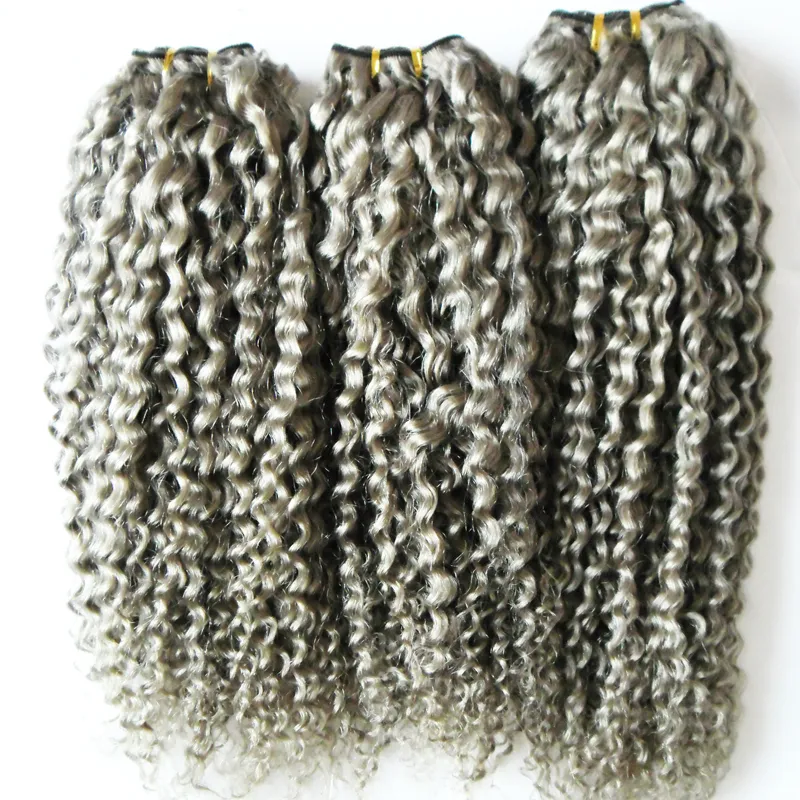 Brasiliansk Kinky Curly Virgin Human Hair Grey Kinky Weave Hair Obehandlat Virgin Brasilianska Grå Hårförlängningar 300g 3st