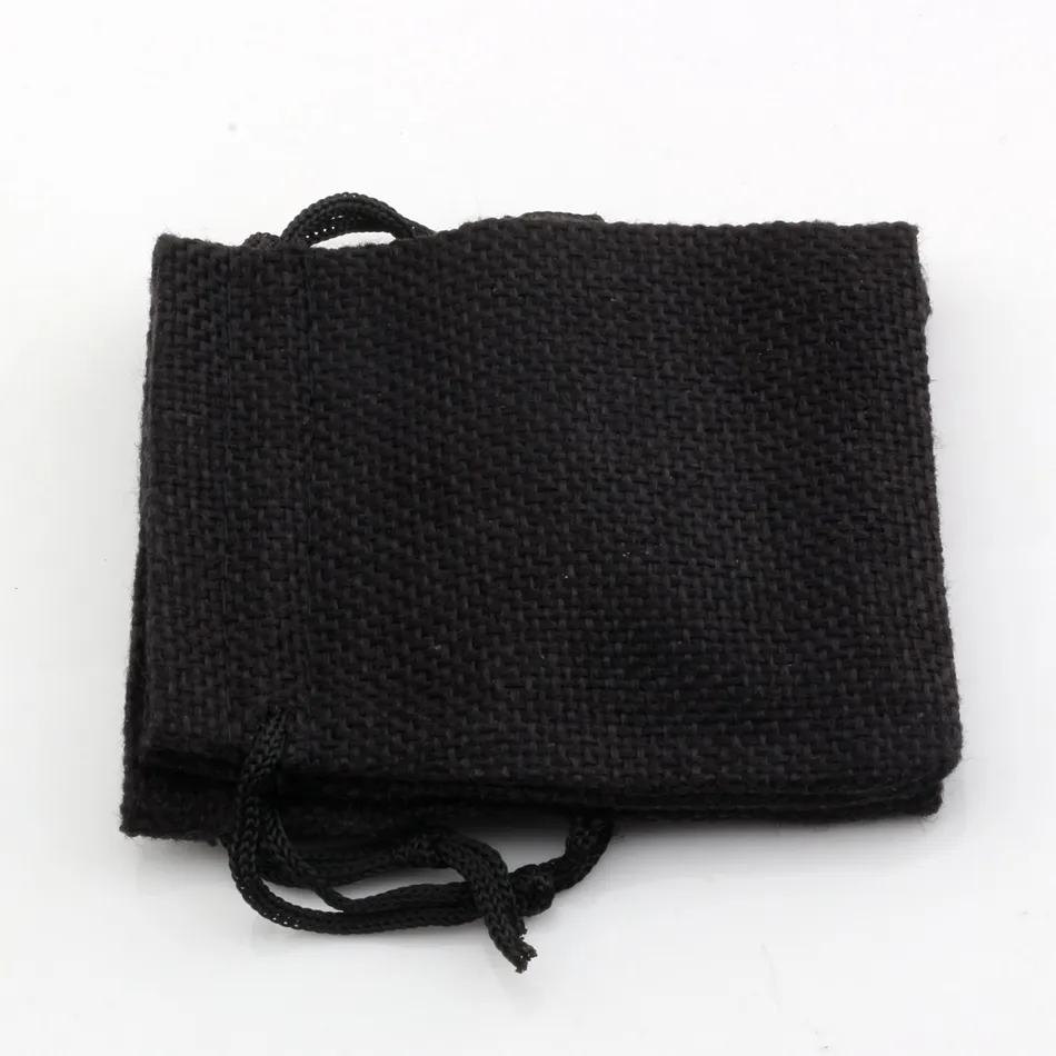 10x14 cm noir lin tissu cordon sacs bonbons bijoux cadeau pochettes toile de jute cadeau Jute sacs