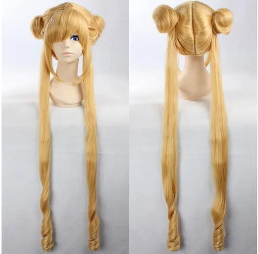 100% Brand New High Quality Fashion Picture Pełne Koronki Peruki Odporne na ciepło Wymieszanie Blond Kręcone Kobiety Cosplay Sailor Moon Peruka + 100 cm Długie Brai