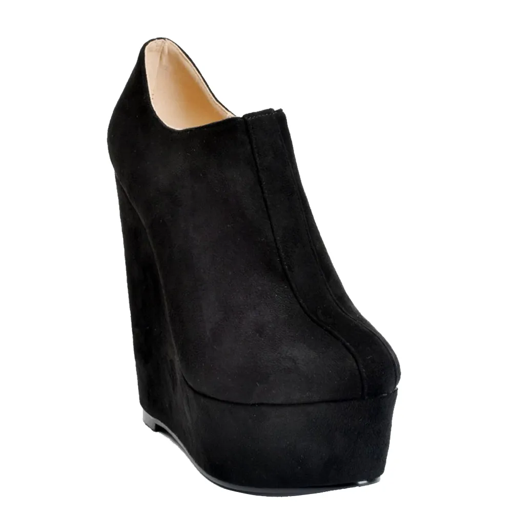 Botines de tacón alto de cuña de 15cm hechos a mano a la moda para mujer 2020, zapatos de fiesta con cremallera y plataforma, botas negras MYXD076