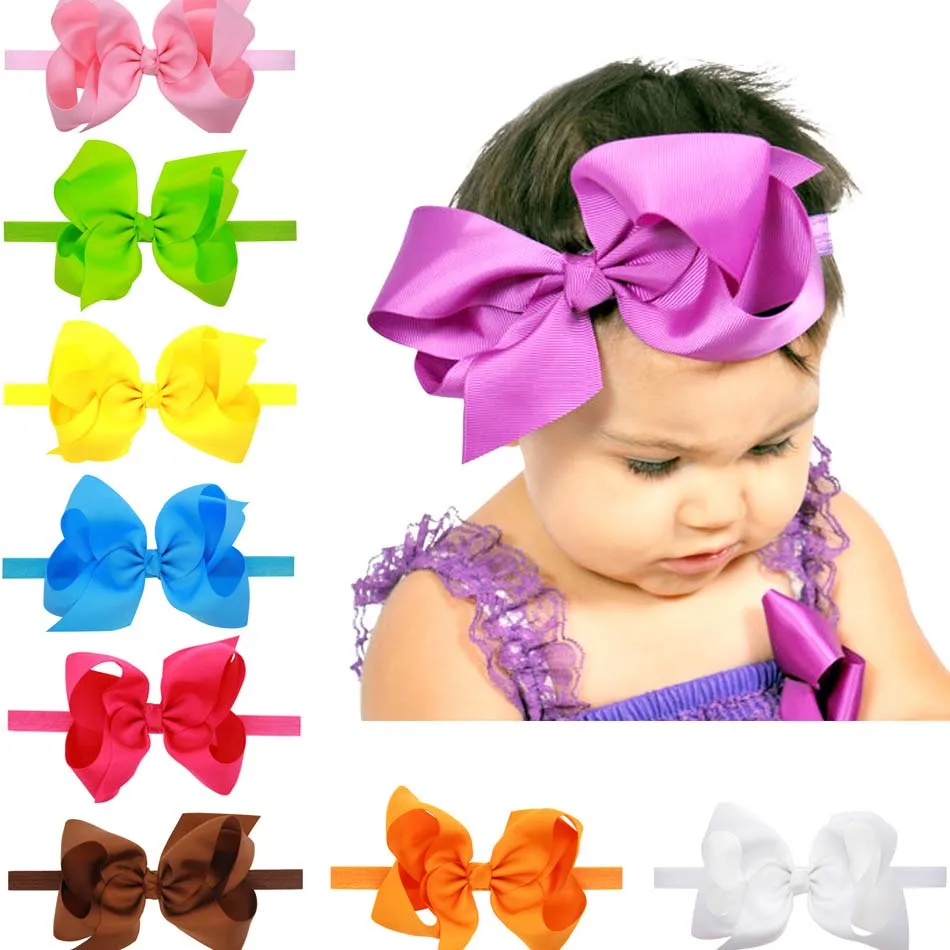 16 färger baby tjejer stretch bow huvudband spädbarn stor båge hårband söta hår tillbehör 6 tum c1743