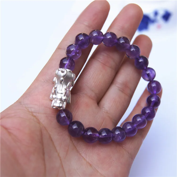 Hand chain, purple round crystal beads 19 + 925 pure silver of the vintage bracelet