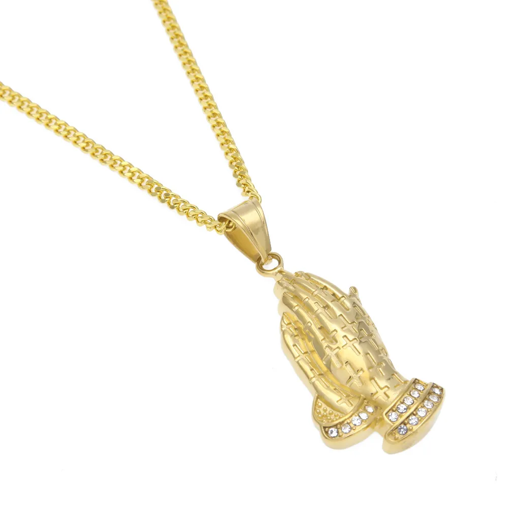 New Arrivel Praying Hands Pendant Necklace Stainless Steel Gold Plated Prayer Jesus Hand for Women Men